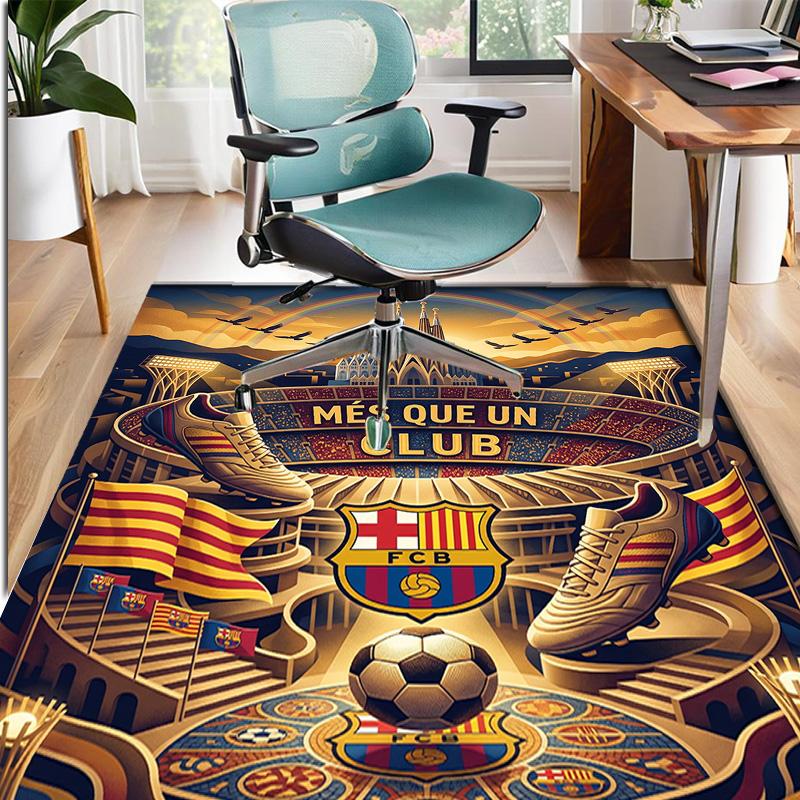 Tappeto con Motivo Calcio FC Barcelona, Tappetino Interno/Esterno, per Picnic, Sala Giochi, Camera da Letto, Ufficio, Soggiorno, Tappeto Decorazione Casa, Regalo di Compleanno