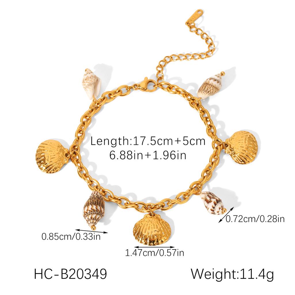 Vacation style jewelry 18K gold stainless steel necklace shell pendant choker beach titanium steel bracelet for women