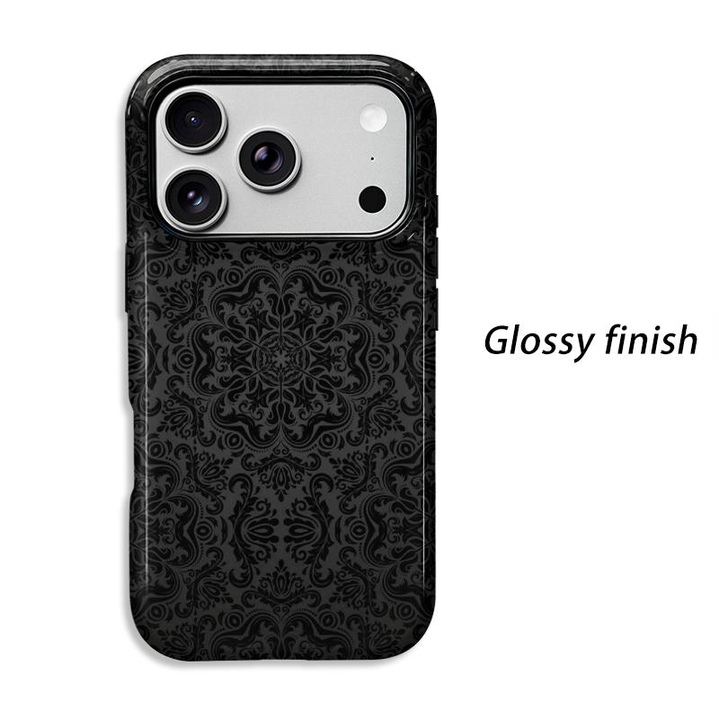 Gothic Intricate Black Symmetrical Mandala Pattern Art Film Aesthetic Protective Shockproof Bumper Phone Case Cover For iPhone 14 15 16 Pro Max Plus