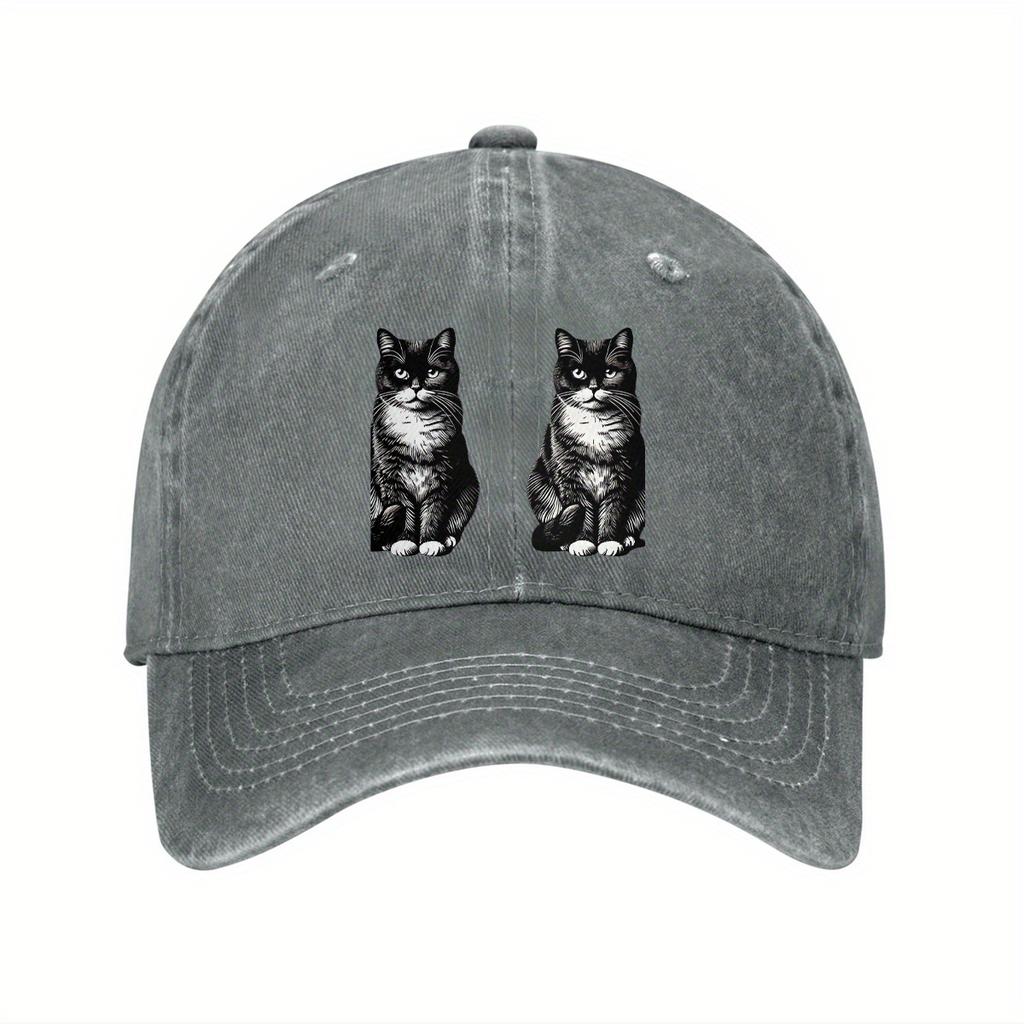 Black and White Tuxedo Cat Print Baseball Cap Adjustable Cotton Casual Dad Hat for Unisex Adults