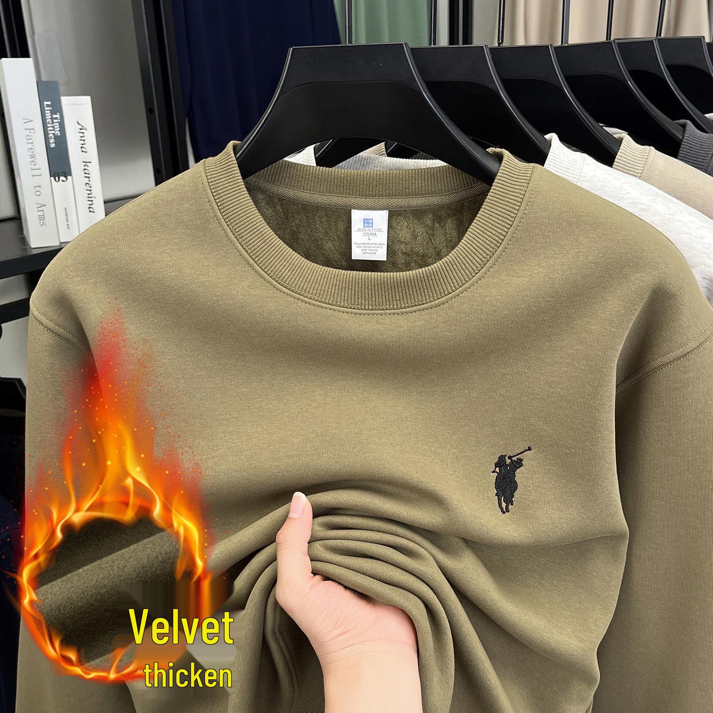 

Heavyweight 550g Men s Embroidered Hoodie with Fleece Lining, Round Neck, Long Sleeves, Warm and Casual Base Layer 3XL