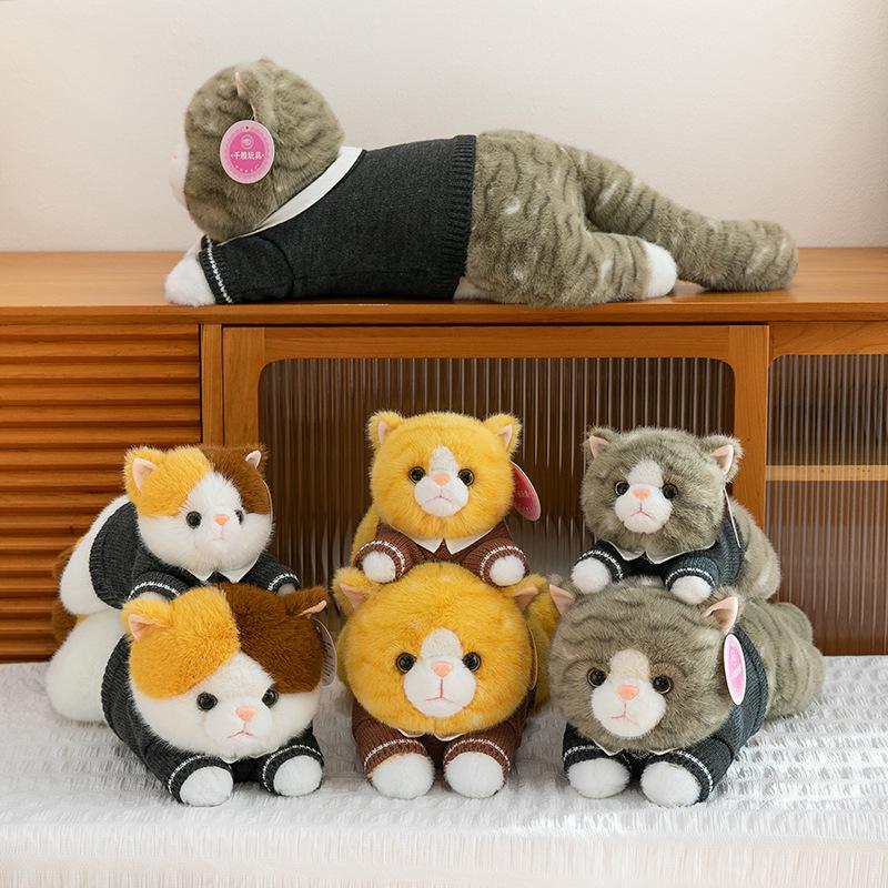 Three-Color Calico Cat Plush Toy - Lying Cat Pillow, Gift for Girls and Sleeping Companion.