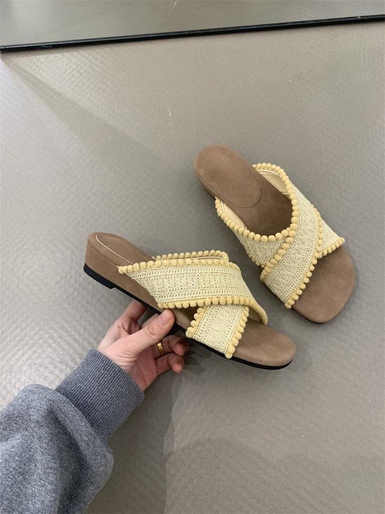 Vintage thick-soled wedged woven cross-strapped slippers outer sandals vacation beach cool slippers