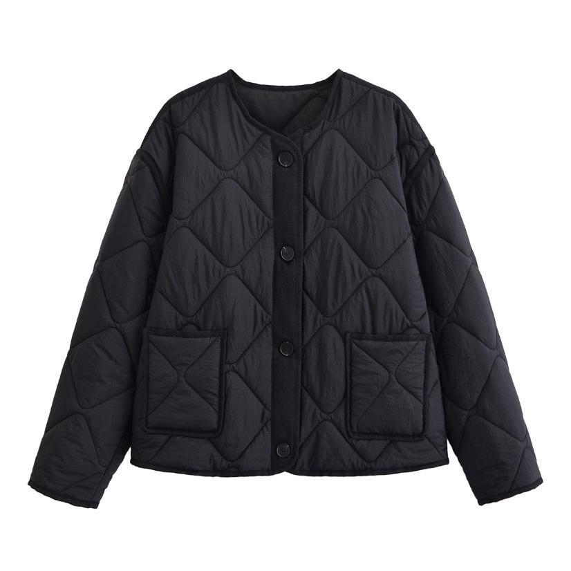 Women's Fashion Casual Round Neck Cotton Jacket with Chest Pocket