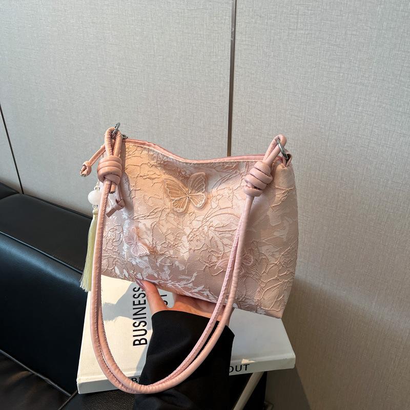 

New Chinese style butterfly bag 2025 new women s trend line commuter messenger bag shoulder large capacity tote bag single bag розовый