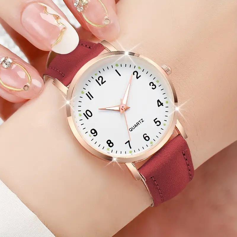 Digital Luminous Pointer Quartz Watch Set Women S Versatile Fashion Belt Schoolgirl Watch красный