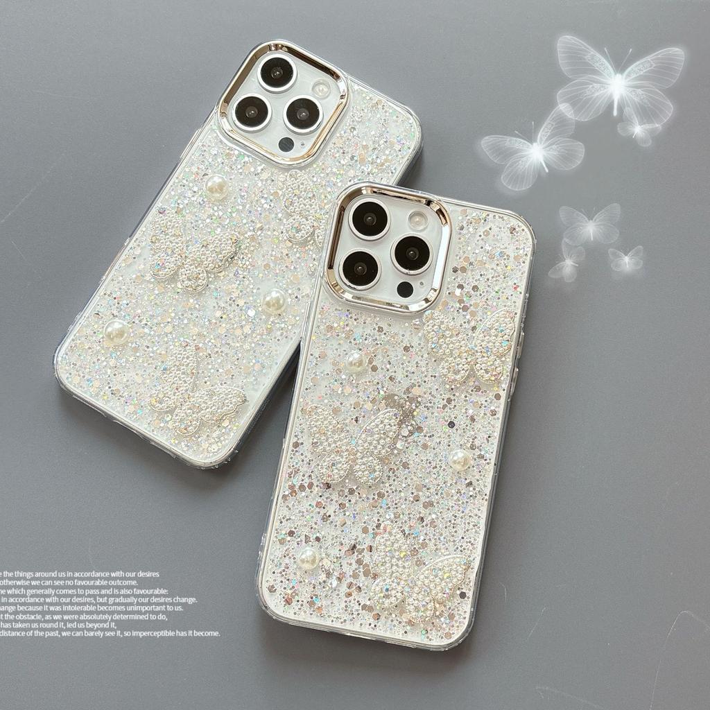 Suitable for IPhone16E Phone Cases, Starry Sky Resin, Apple 15promax, and 3D Pearl Butterfly 14