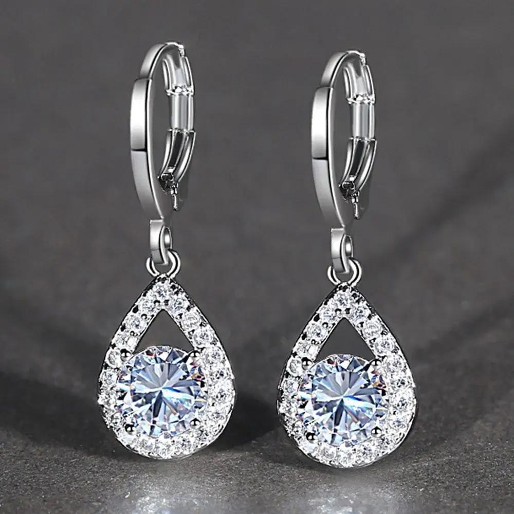 2026 New Light Luxury Water Drop Design Earrings for Women, Sparkling Cube Zirconia Fashion Geometric Engagement Zircon