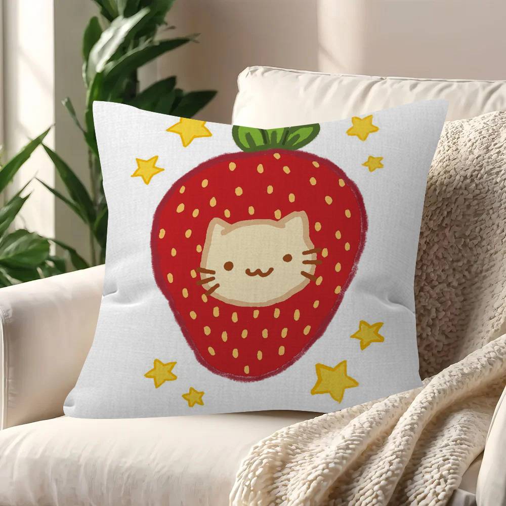 Cute Strawberry Cat  Pillow Cushion Cover Pillowcase Living Room Sofa Home Decor Customized