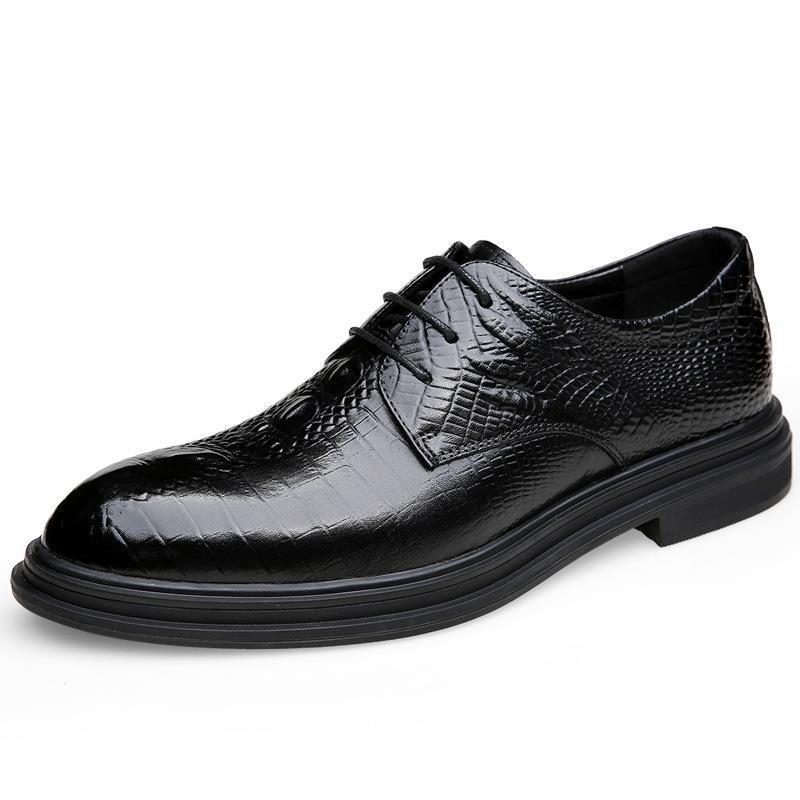 

Business dress leather shoes men s breathable round head versatile first layer cowhide crocodile pattern groom wedding shoes 37