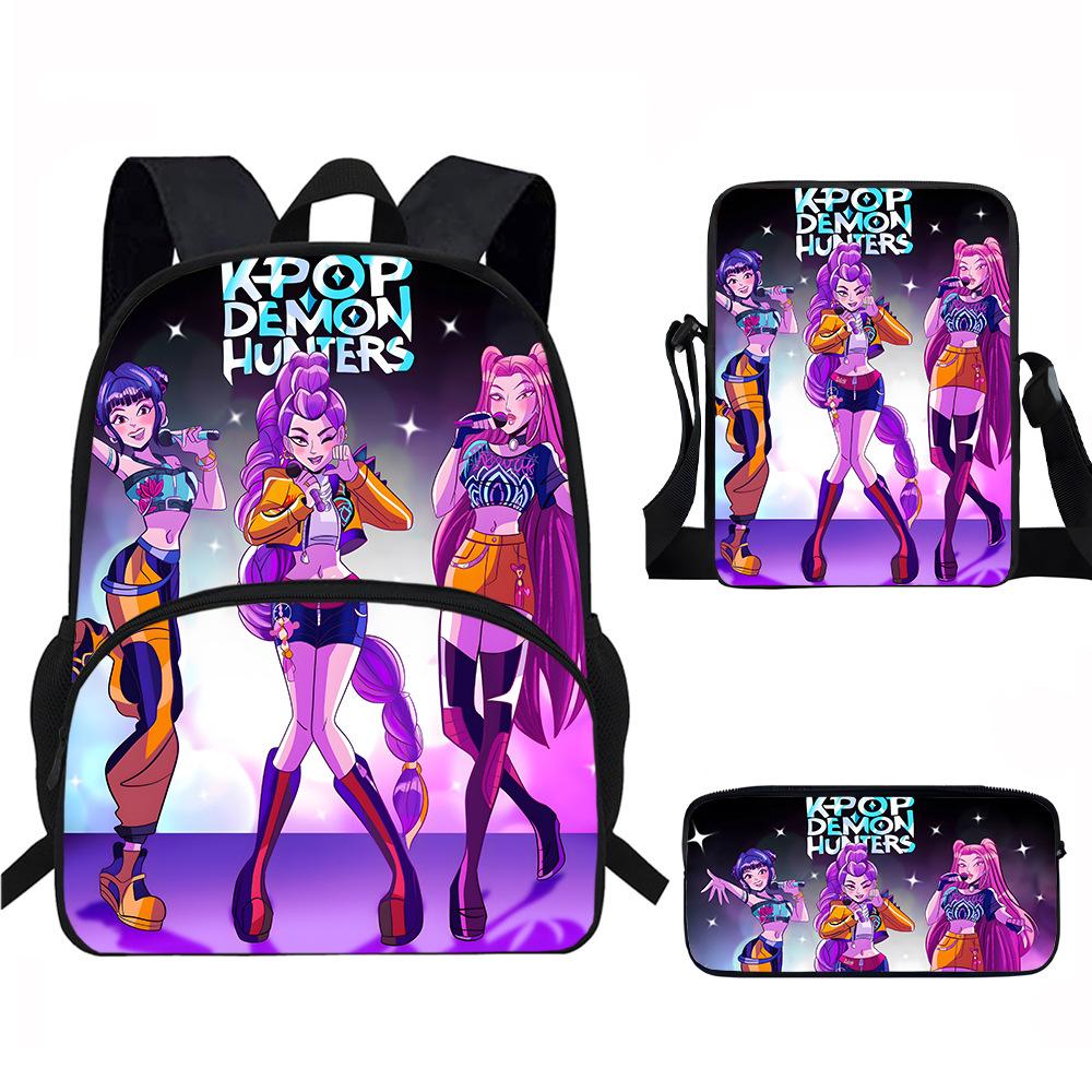 K-Pop Dämonenjäger 3-teiliges Schülerrucksack-Set Anime-Thema Trendiges bedrucktes Rucksack-Set