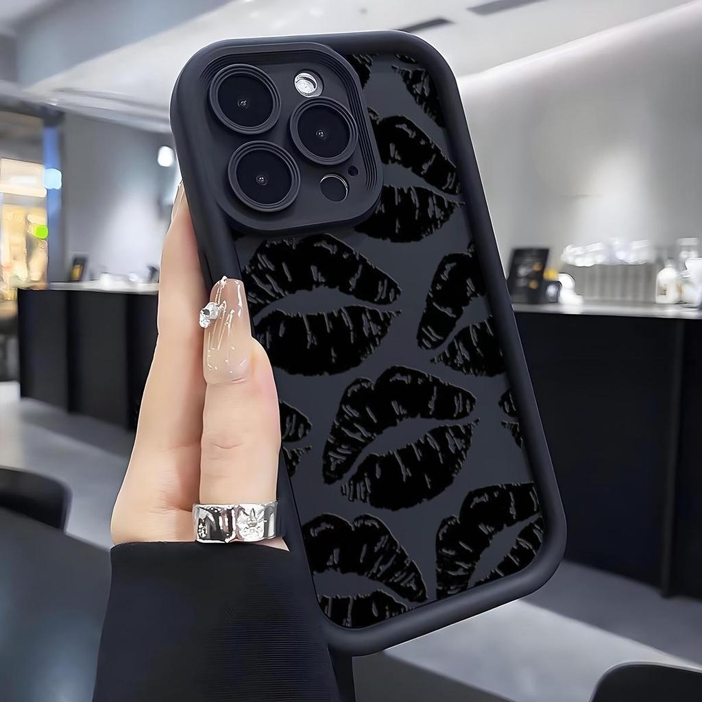 Black Lip Print Sandpaper iPhone 15/16/17 Case with Sky Eye Groove