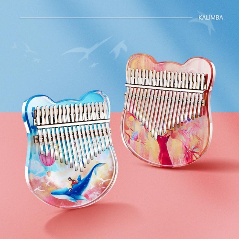 Profession Kalimba 17/21 Keys Thumb Piano with Study Instruction & Tune Hammer Acrylic Finger Piano for Kid Beginners