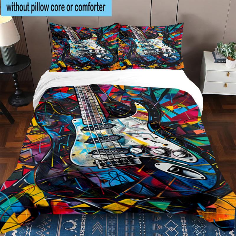 Guitar Notes Harmony 3pcs Bedding,Including 1pc Duvet Cover And 2pcs Pillowcases Perfect for Christmas,Ideal for Bedroom, Dormitory