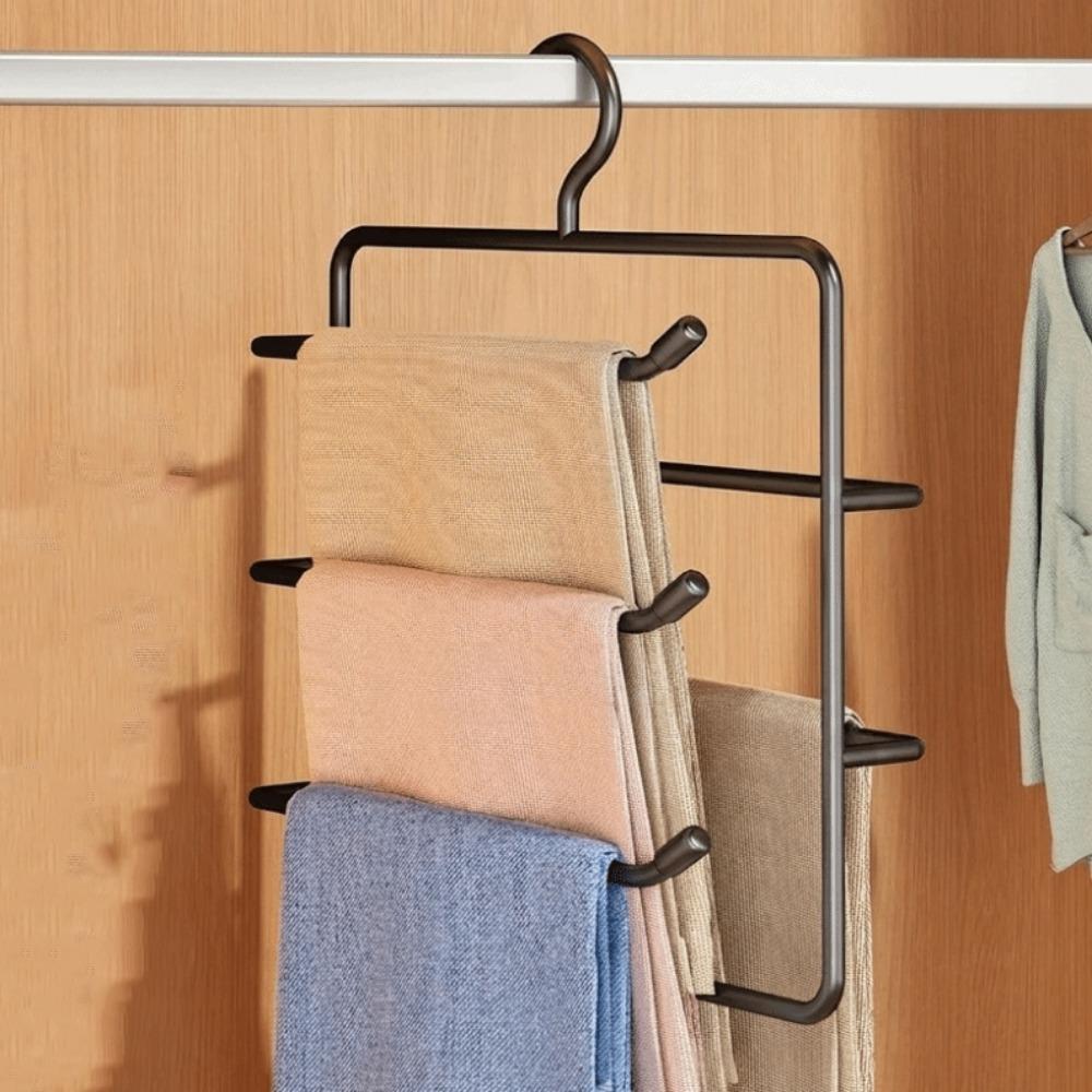 Non Slip Pants Hangers Iron Scarf Tie Rack Durable Multi-Layer Trouser Racks Wardrobe чёрный