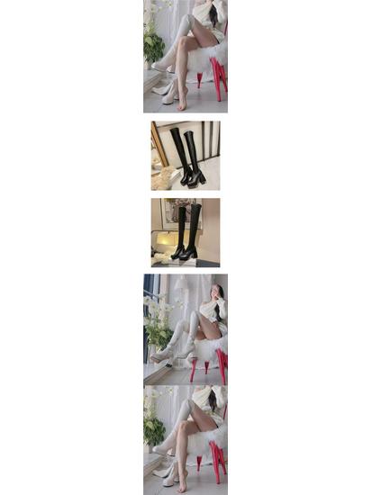 Botas de Tacón Grueso por Encima de la Rodilla con Punta Cuadrada y Suela Gruesa de Terciopelo para Mujer - Colección Otoño/Invierno