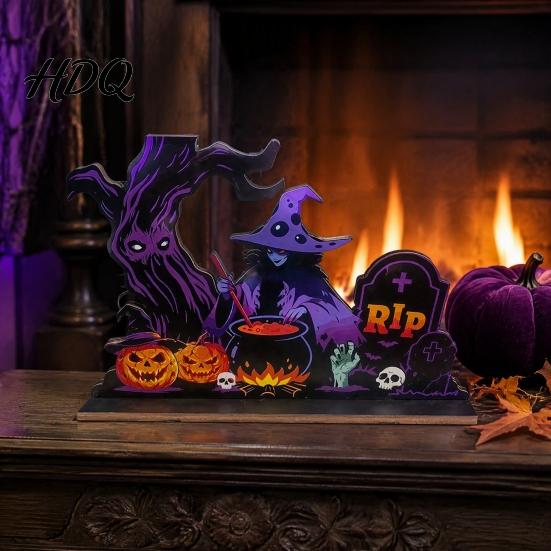 Tiered Tray Decorations Halloween Pumpkin Haunted House Letter Ornament Wooden Tabletop Spooky Seasonal Accents Festive Desk Decoration for