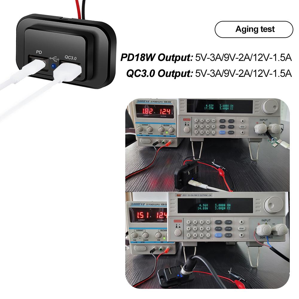 PD QC3.0 Car Charger Socket Quick Charge Dual USB Charger Outlet Panel Power Adapter 12/24V For Truck Camper Caravan Accessories