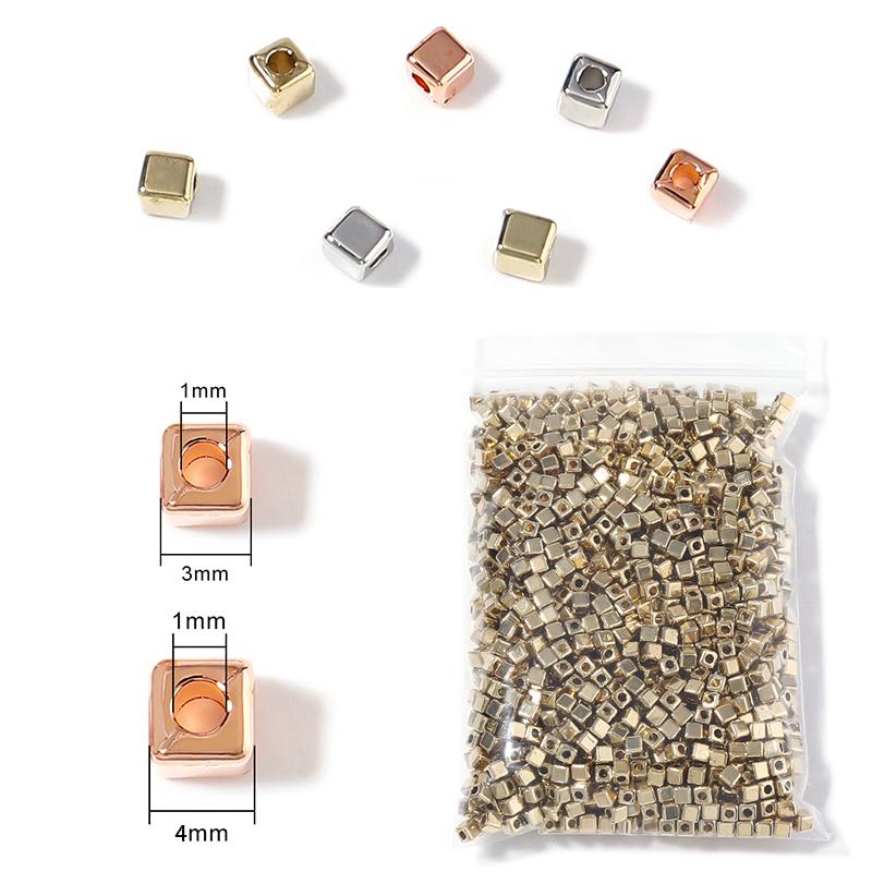 200-500 Pcs CCB Square Beads Hole 1/1.2mm Loose Spacer Rhodium Bead Charm Women Diy Jewelry Bracelets Necklace Finding Supplies