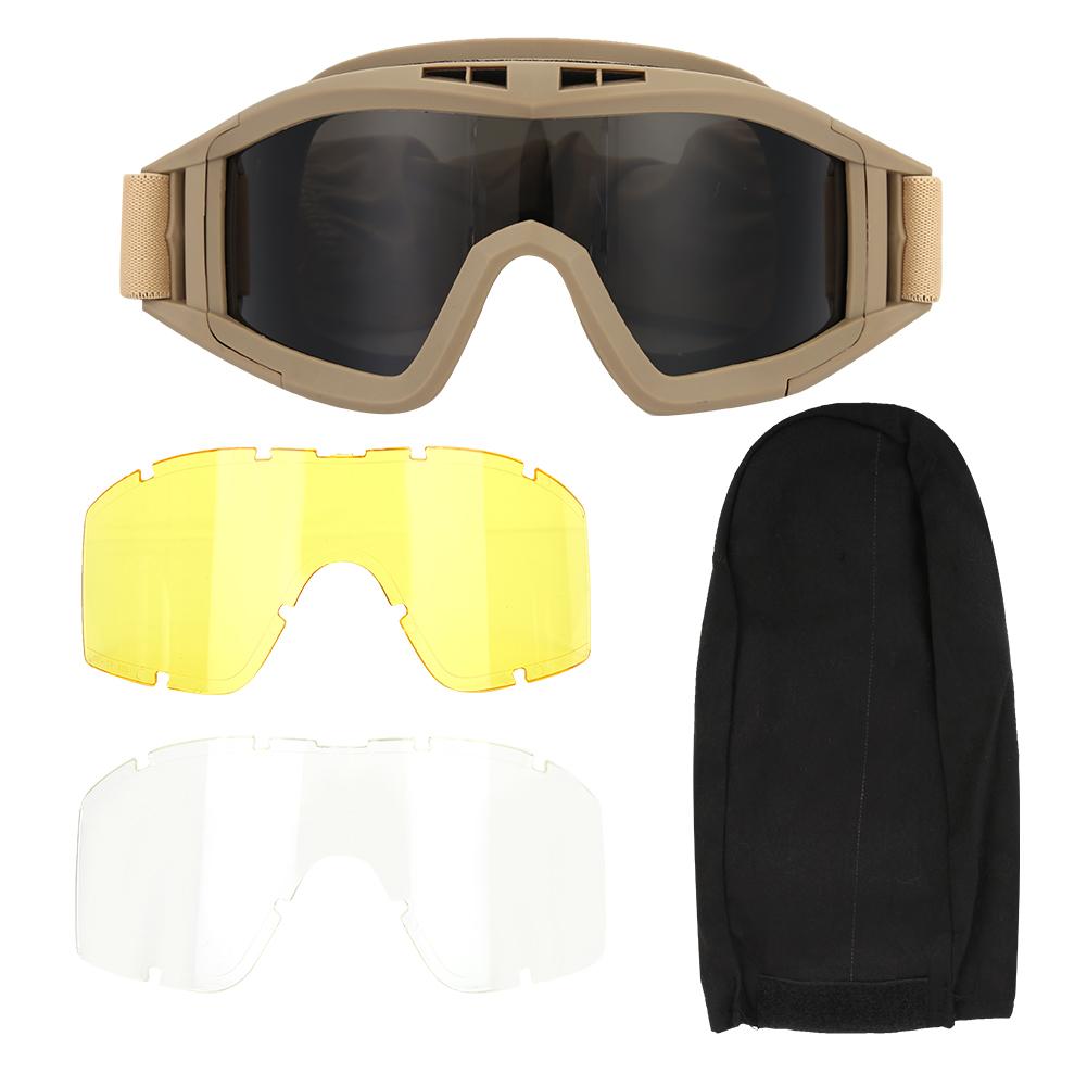 Military Standard Goggles Ergonomic Polycarbonate Lens with 2 Extra Lenses (3 Colors) Adjustable Buckles Comfor