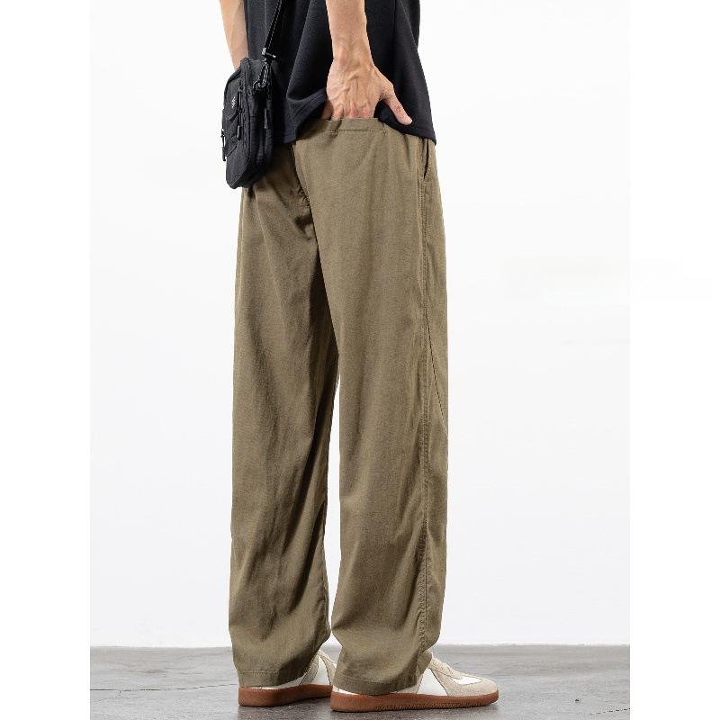 Qinglan summer thin pants men's straight loose wide legs drape soft breathable linen casual trousers teenagers