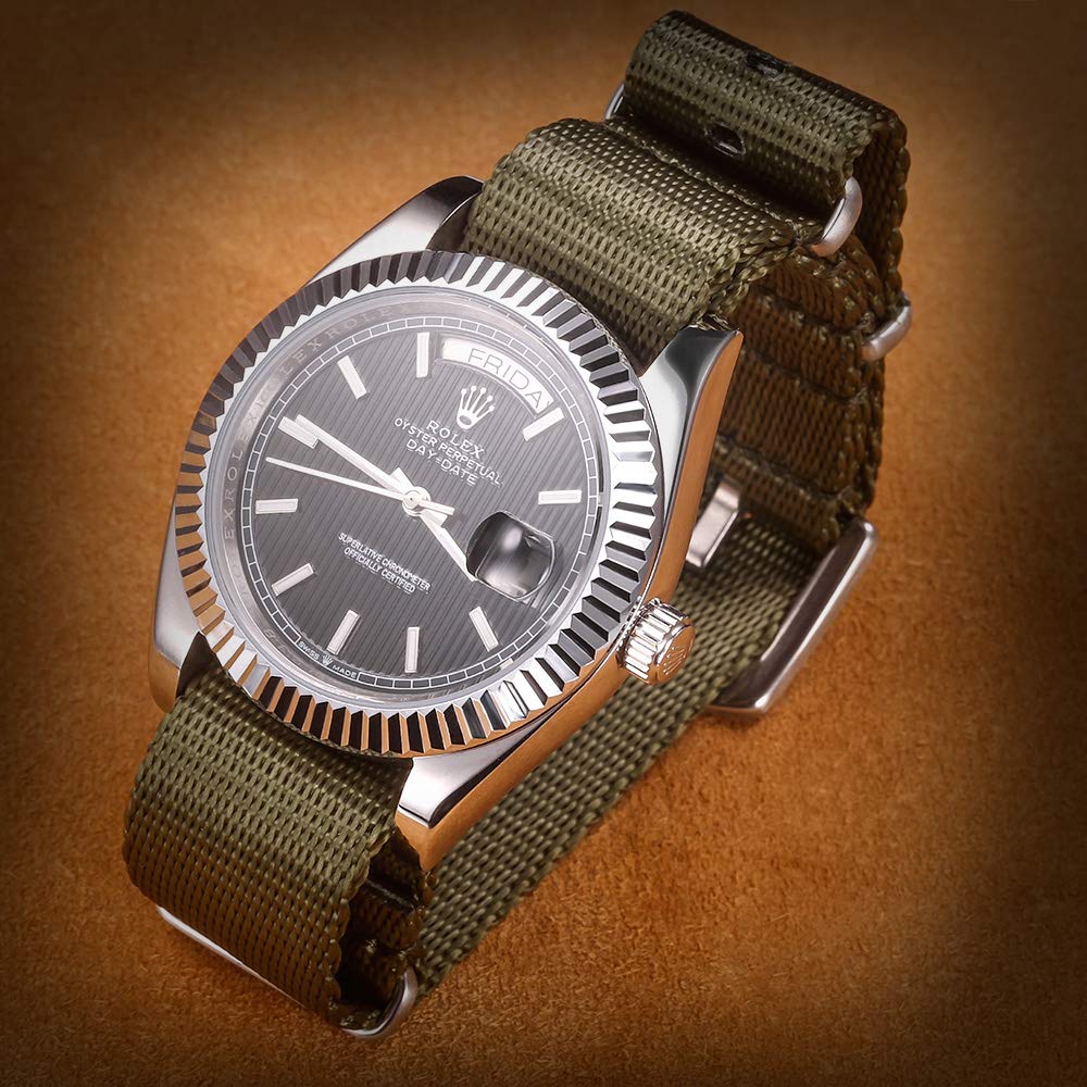 Hemsut 24mm NATO Watch Band, Premium Soft Nylon Replacement Watch Strap, Unisex, Military Heavy Duty with Stainless Steel Back, 4 Sizes: 18/20/22/24mm