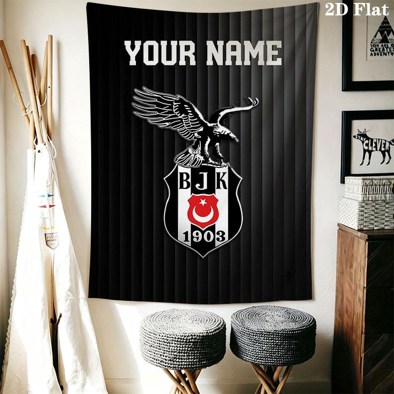 Custom Beşiktaş J.K Wall Hanging Printed Fabric Blanket Decorative Tapestries for Bedroom Living Room Home Decor