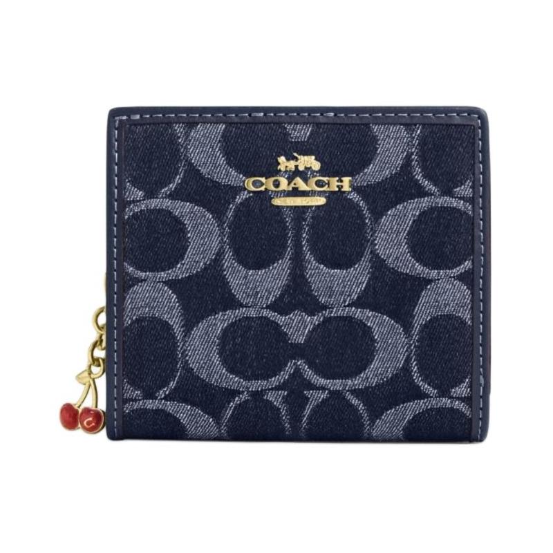 COACH 10 Iconic Denim Coated Canvas Snap Wallet Women s Blue blue синий