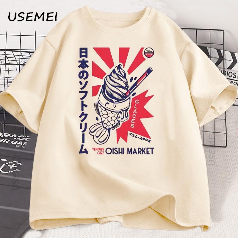Japanese Foodie Fish Print T-Shirt Men Women Breathable Round Neck Short Sleeve T Shirt Casual Cotton Mens Clothes Strretwear