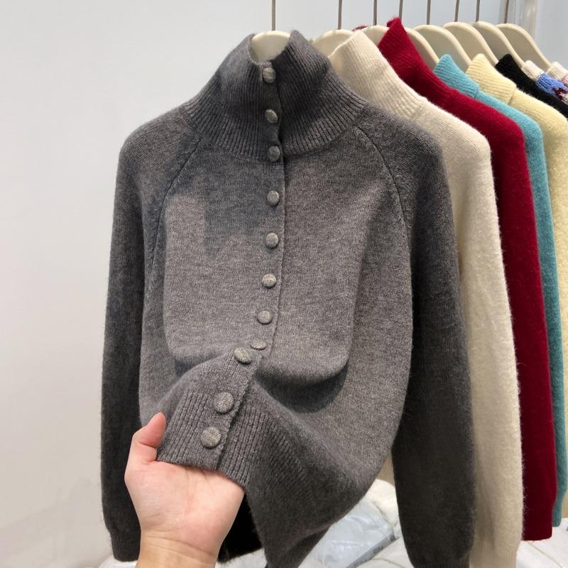 Turtleneck Thickened Sweater Jacket Women's Spring Single-breasted Knitted Cardigan Top Large Size Soft Waxy Sweater