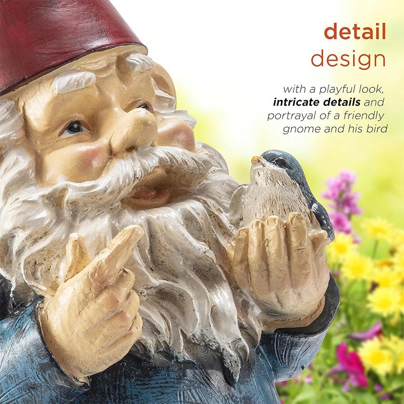 WTEMPO 1PC Christmas Decor Santa Claus Design Indoor Outdoor Decor Statuette with Bird Home Yard Garden and Farm Resin Ornament Festival Handicrafts