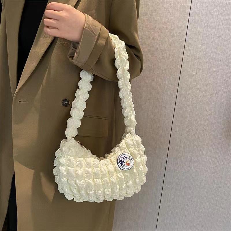 Popular Cloud Bag Fashion Versatile Shoulder Bag Women's Solid Color Portable Underarm Bag Folded Bubble Women's Bag