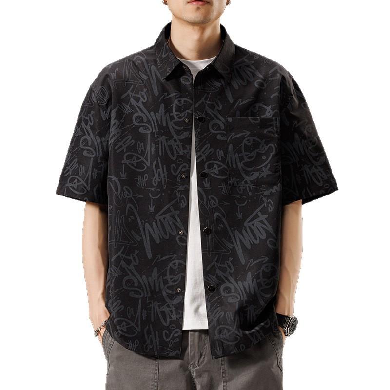 Ice Silk Short Sleeve Shirt Men's Summer Lightweight Cool Feeling Floral Collar Casual Outerwear Plus Size Stand Fit Youth