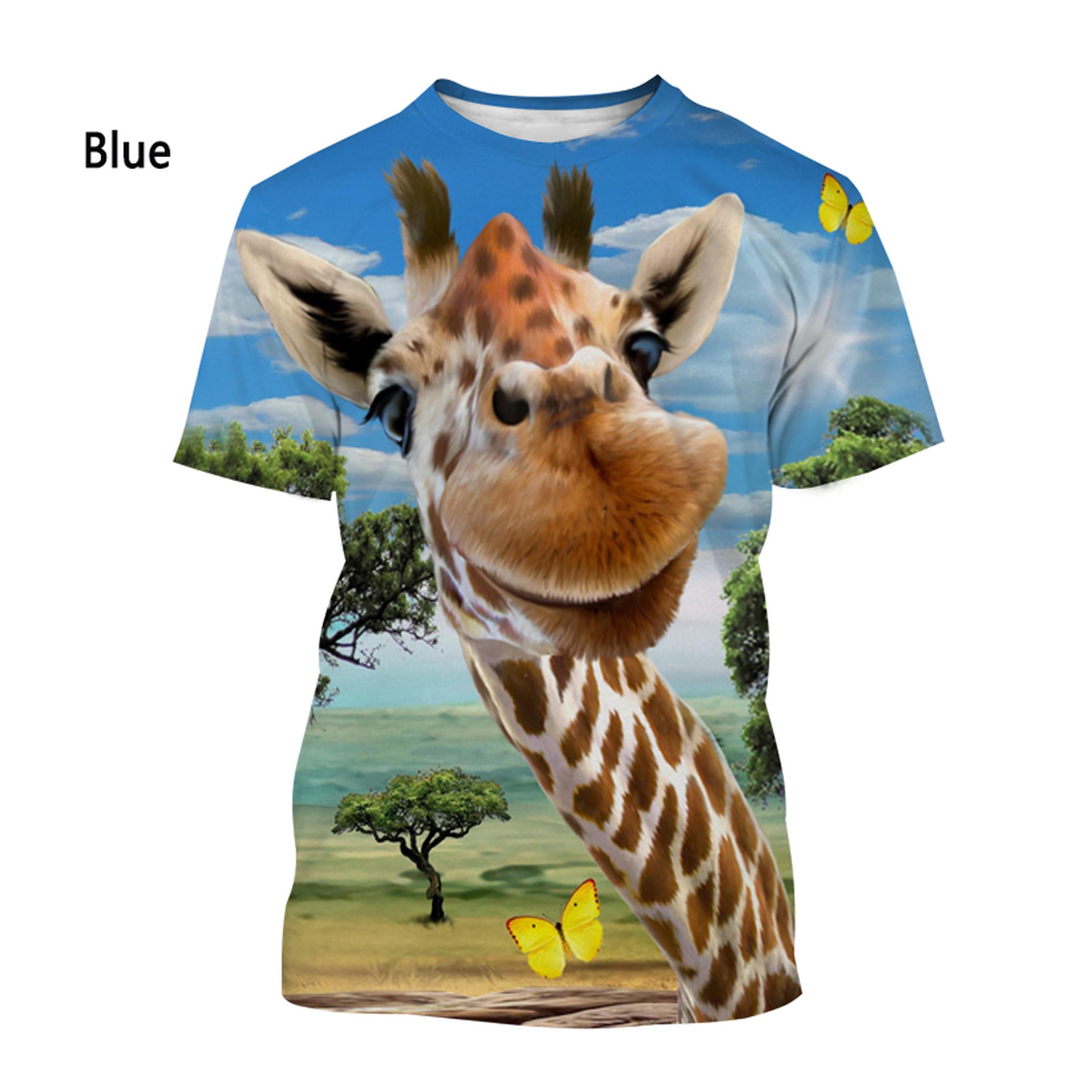 Летние забавные мужские футболки, топы с 3D принтом, футболки с изображением жирафа и животных, рубашки большого размера с круглым вырезом, мужская одежда, мужская повседневная уличная одежда, короткие 2XL