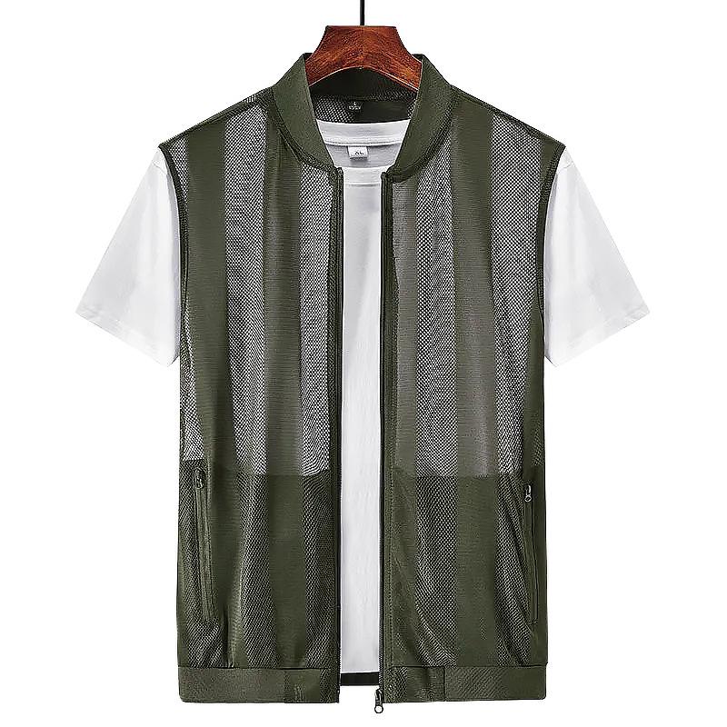 

Men s Plus Size Breathable Mesh Stand-Up Collar Vest with Multi-Pocket Design 3XL армія зелений колір