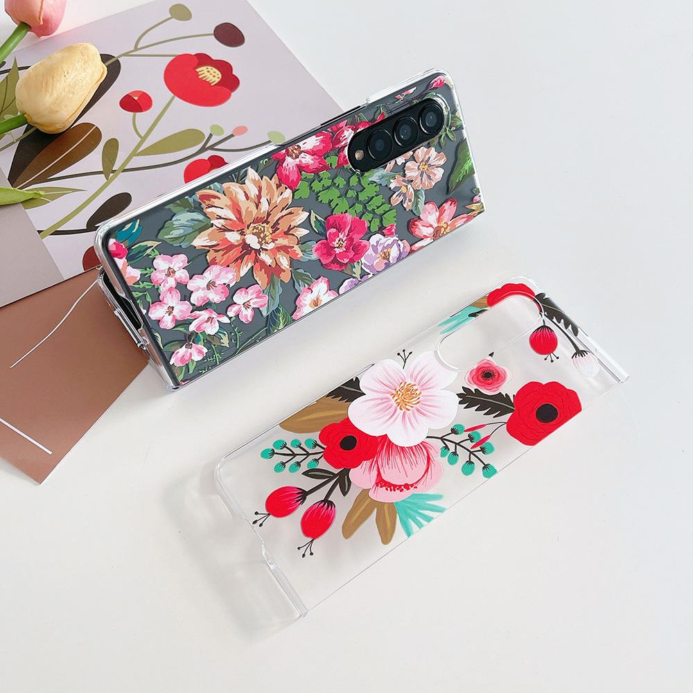 Woman Cute Colorful Flower Phone Case For Samsung Galaxy Z Fold 3 5g Clear Hard Pc Cover For Z Fold3