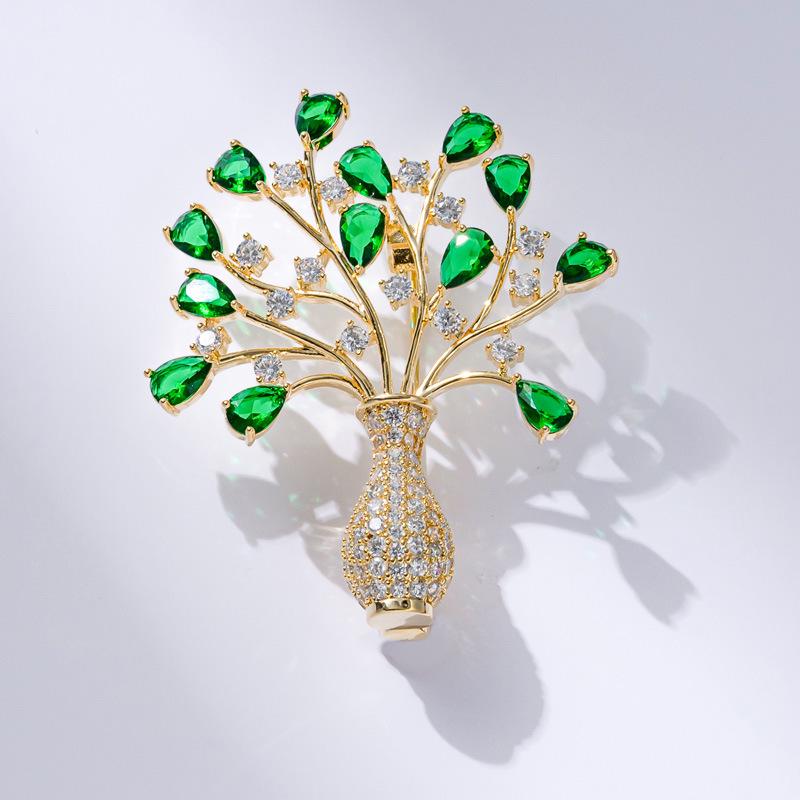 Zirconia Tree Brooch: Luxury Creative Vase Pin