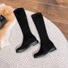 Nové ale kolenní semišové boty dámské vnitřní zvýšení elastické boty módní malé boty plochá podrážka