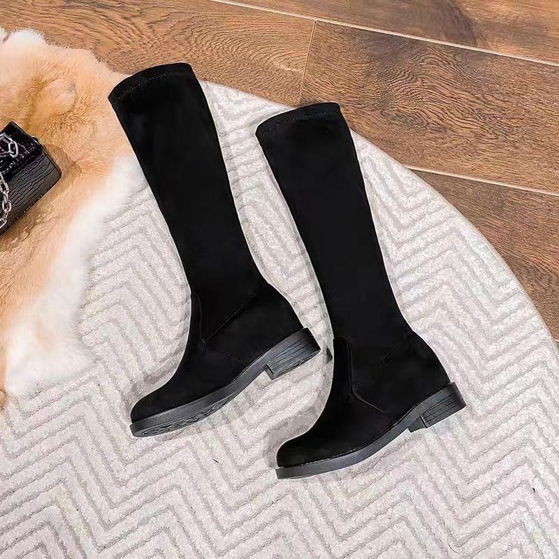 Nové ale kolenní semišové boty dámské vnitřní zvýšení elastické boty módní malé boty plochá podrážka