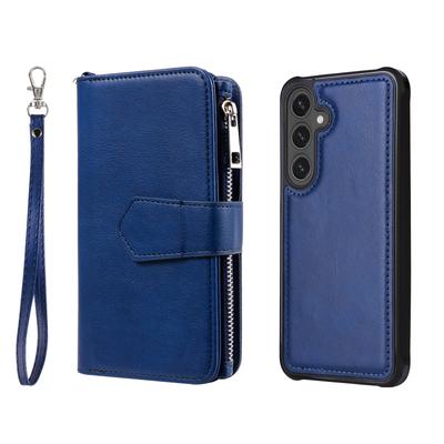 Voor Samsung Galaxy S24 FE Magnetische Leren Hoes Mobiele Cover met Afneembare Rits Portemonnee Riem