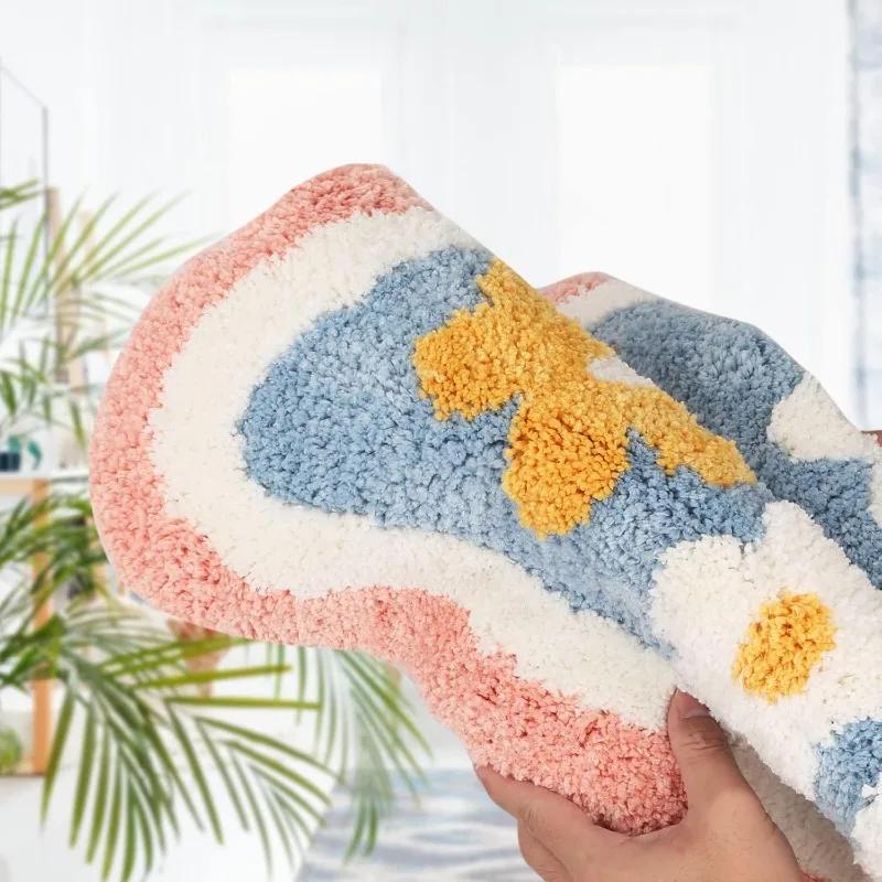 Bathroom Rug Soft Pink Cute Bath Mat Absorbent Microfiber Plush Bath Rug Set Non-Slip Bath Carpet Machine Washable Ins Style Rug