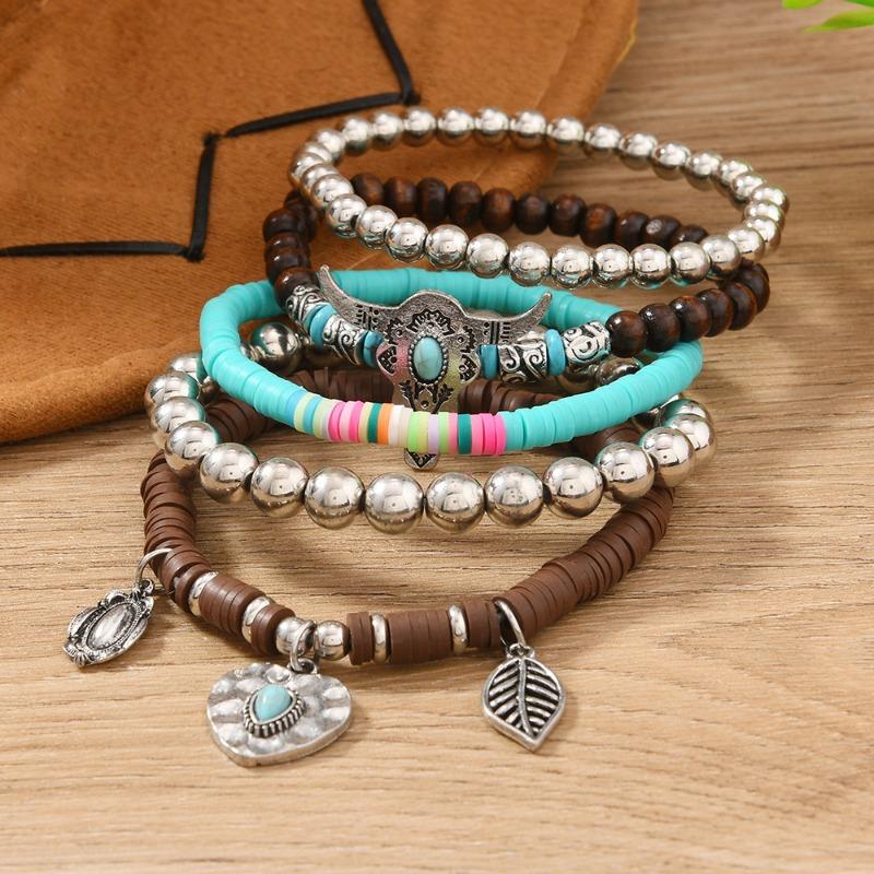 New Turquoise Wood Beads Beaded Alloy Accessories Elastic Line Ladies Bracelet
