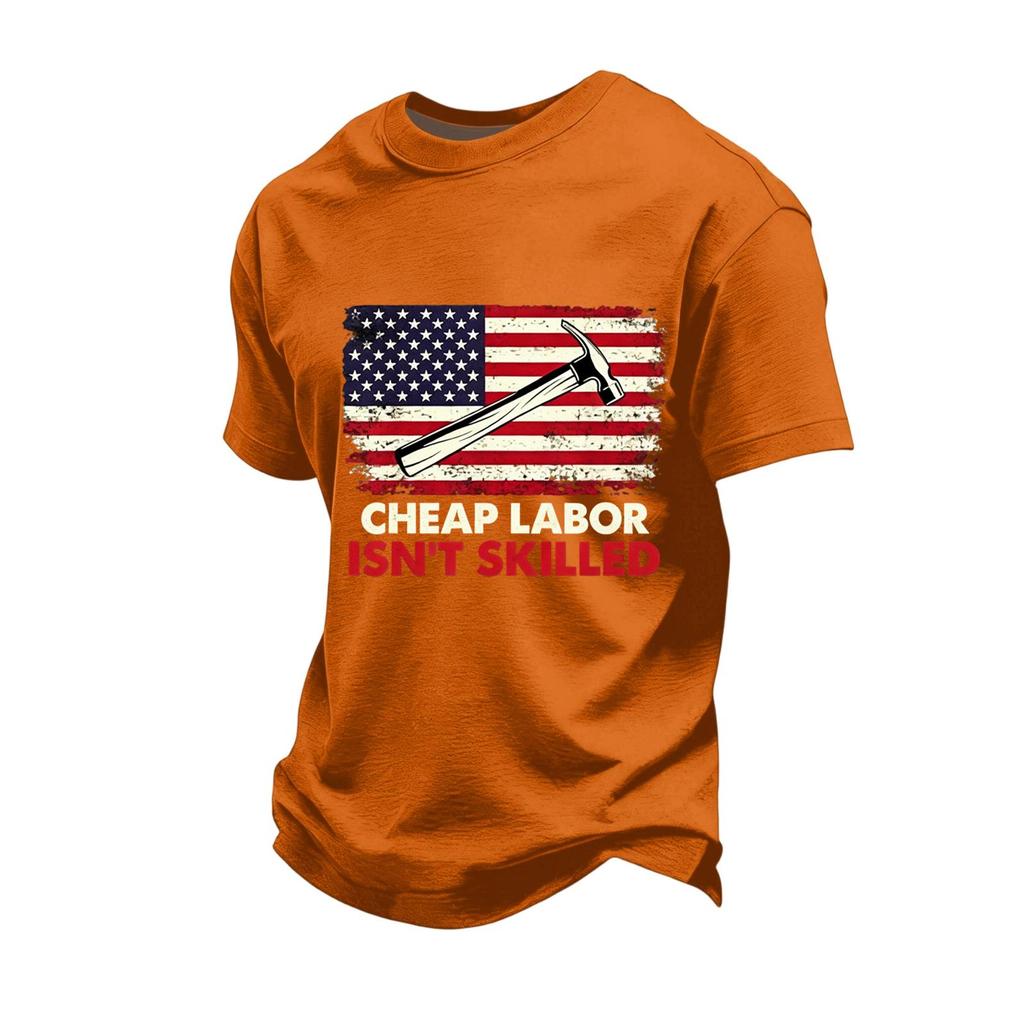 Men's Loose Fit Casual Short Sleeve T-Shirt Labor Day Graphic Print Crew Neck Cotton Blend Top for Everyday Wear