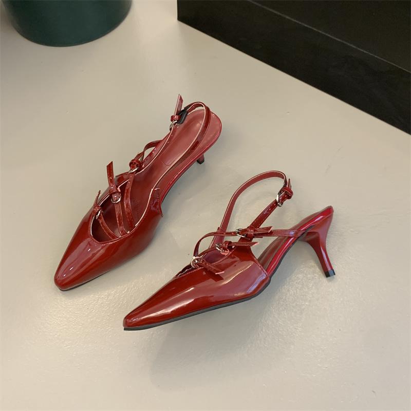

Summer Women Elegant High Heels Sandals New Trend Casual Sexy Sandals Pointed Toe Party Fashion Women Shoes Sandalias De Mujer 34 вина червоного кольору