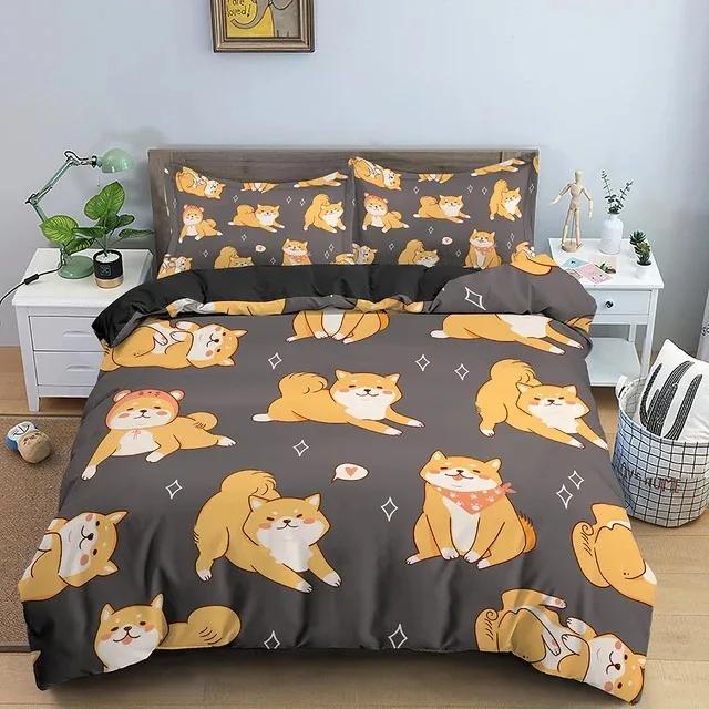 Dachshund Dog Bedding Set Cute Puppy Duvet Cover Cartoon Bed Cover Pet Dog Home Textiles Decor Bedline Accept Custom