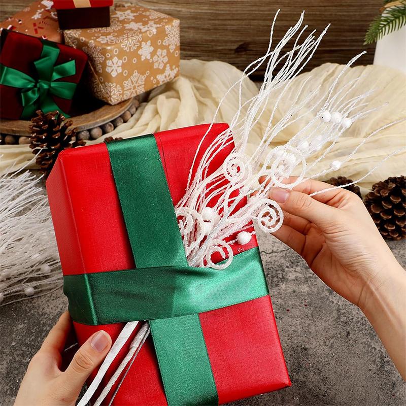 6Pcs Glitter Artificial Berry Bouquet Fake Plant Christmas Decoration for Home Decor Christmas Tree DIY Wreath Navidad Accessory