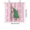 1Pc Pink Cartoon Christmas Tree Print Waterproof Shower Partition, Privacy Hanging Curtain With 12 Hooks Multiple Size