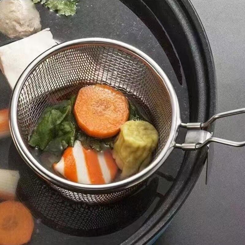 2Pcs 304Stainless Steel Colander Strainer with Metal Hook Strainer Basket Suitable for Draining Hot Pots Ingredient
