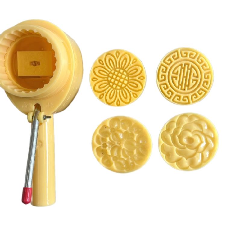 Eis Haut Mondkuchenform ABS Kunststoffe Keksausstecher Handpresse Gebäckform Praktische Mondkuchenform mit 4 Stempeln