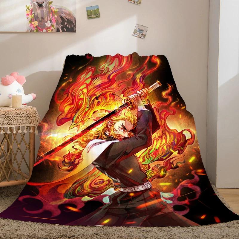 Anime Fleece Blanket Sofa Winter Warm A-Demon Slayer Bed Camping Custom Nap Fluffy Soft Blankets King Size Microfiber Bedding